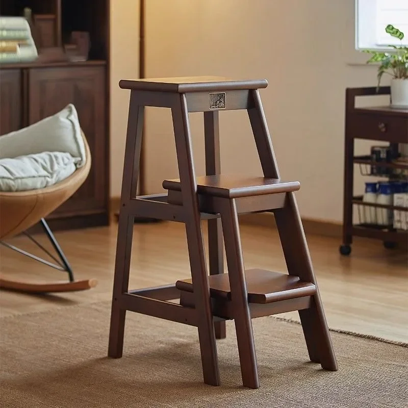 

Solid wood ladder stool Household Multifunctional folding Climbing stair stool Dual-purpose rack Climbing ladder