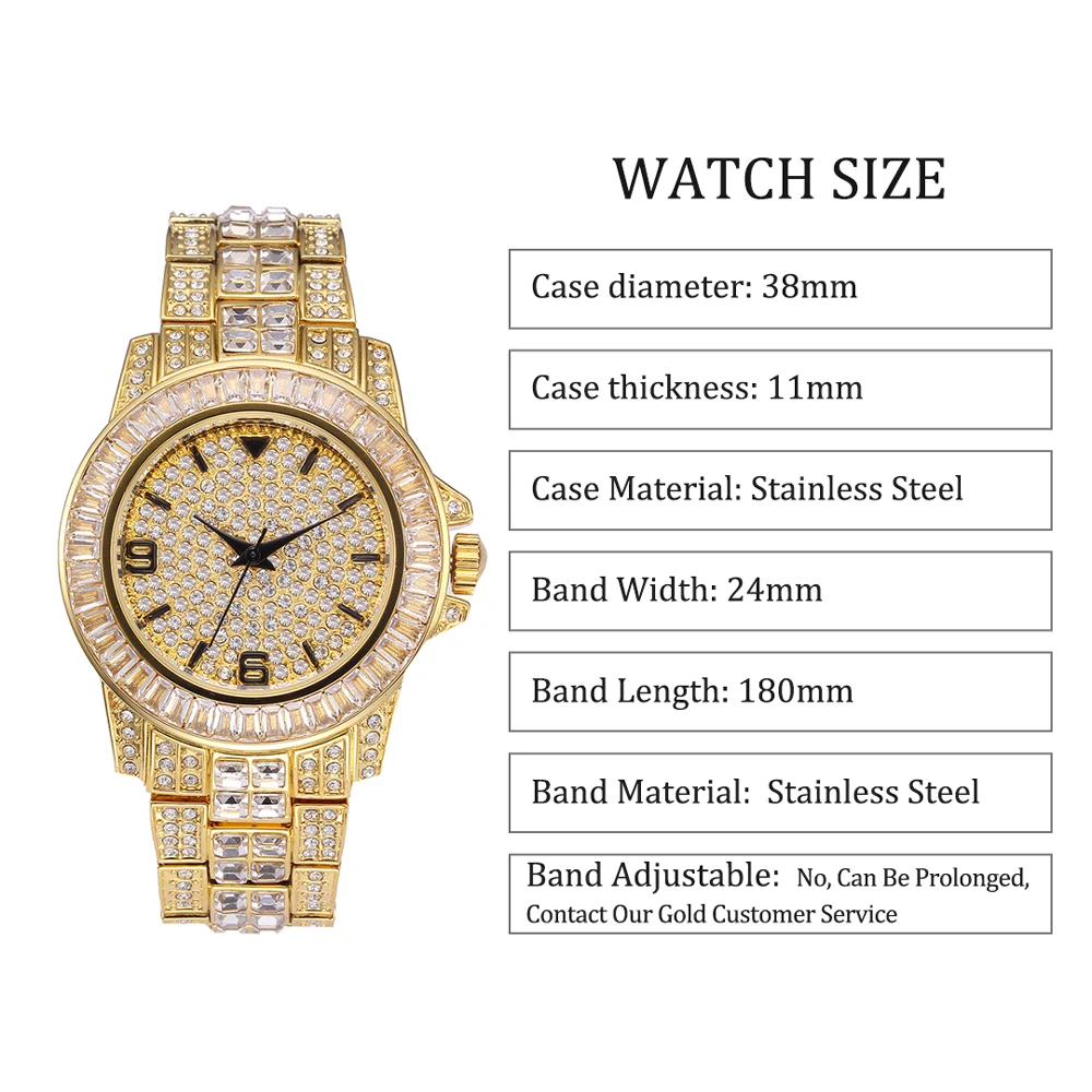 Presidential Men Watch Luxury Quartz Watches 38mm Original Stainless Steel Waterproof Watches Full Diamond Male Wristwatch New