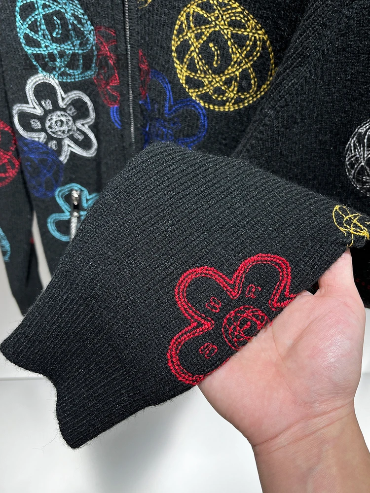 Men's Knitted Wool Cardigan Winter fiti Embroidery Faion Casual Long Sve Stand Collar Warm Base irt Street Sle