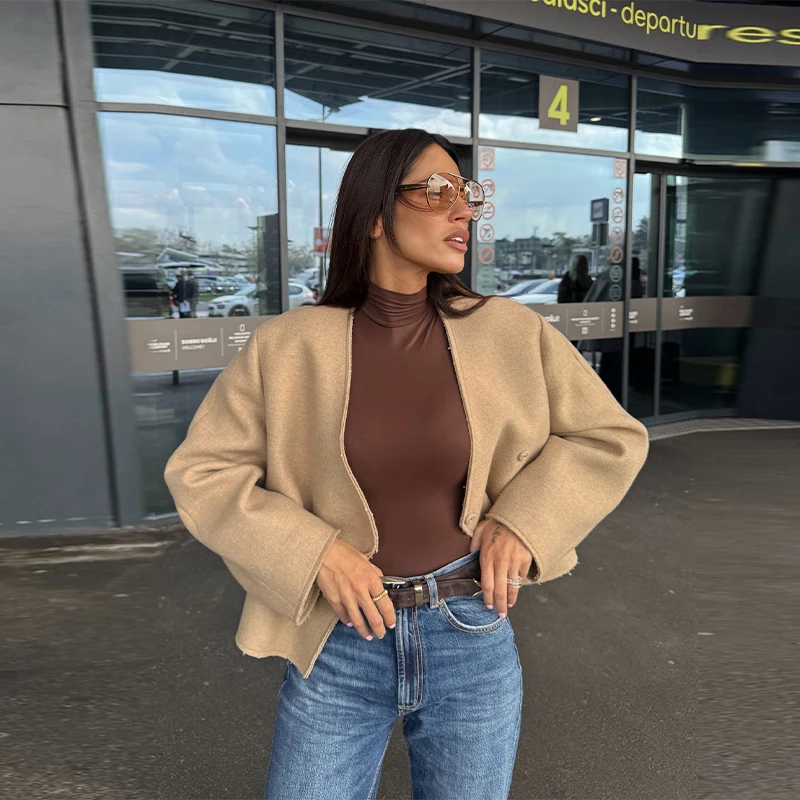 

Осенние повседневные женские кардиганы цвета хаки, вязаный свитер на одной пуговице с v-образным вырезом, универсальные короткие трикотажные изделия, новинка 2023 года, простые женские топы