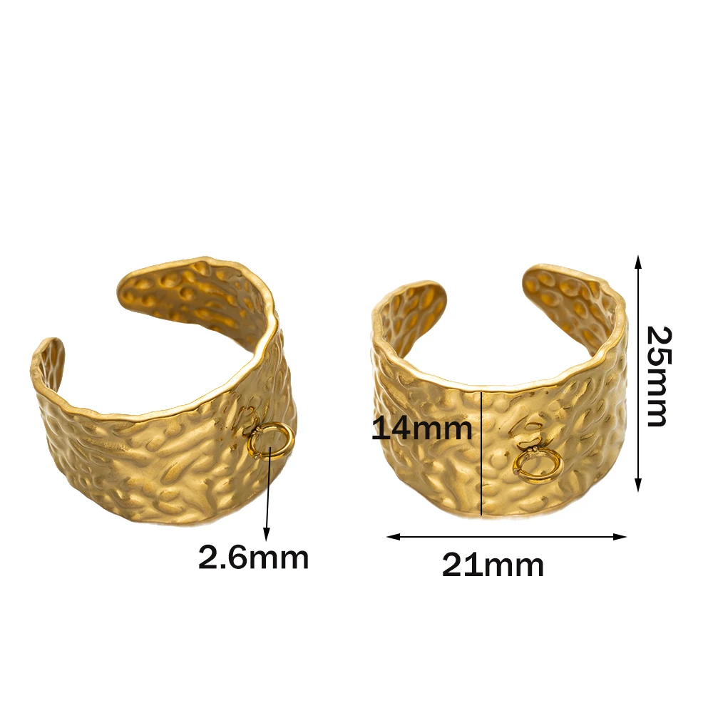 5pcs Stainless Steel Adjustable Stainless Steel Ring Flat Wide Band Cuff Rings Open Base with Loop for DIY Finger Jewelry Making