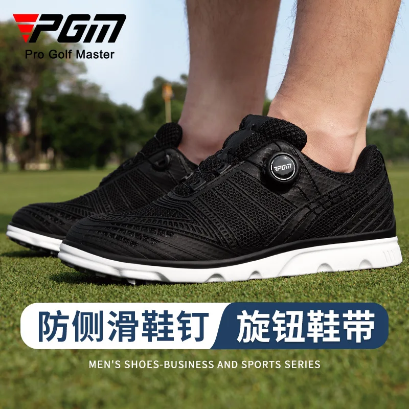 PGM Men Golf Shoes BOA Rotating Knob Mesh Breathable Spiked Sneakers Anti-slip Cushioned Outdoor Golf Training Walking Sports