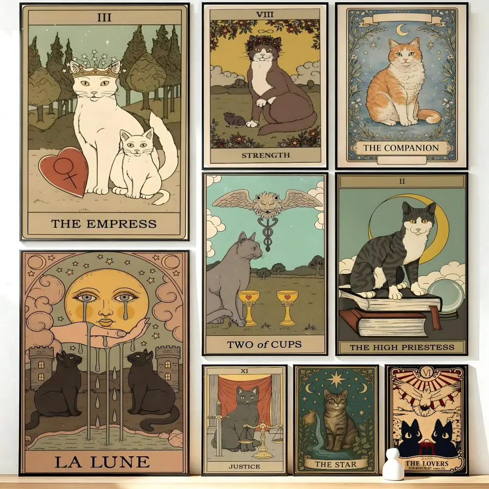 Wall Art Poster Trendy art Abstract Cat Vintage Tarot Poster for Office Home Decor Interior Large Wall Picture Print