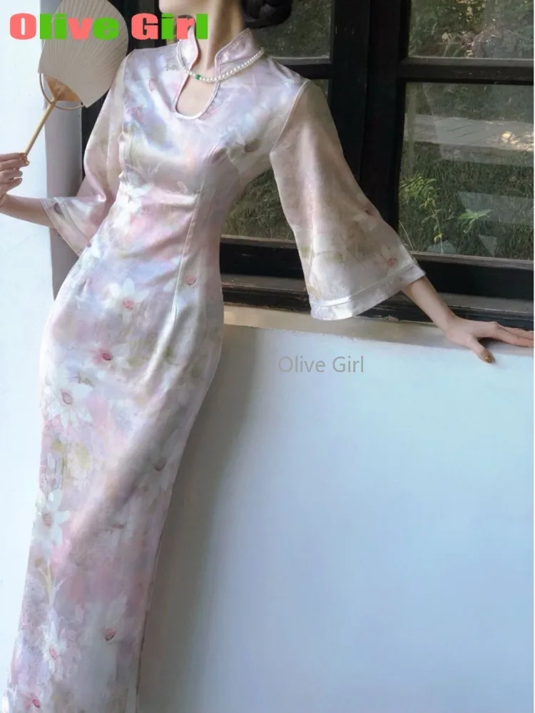 

Qipao Dress Cheongsams Pink Satin Chinese Style Girl Qipao Dress Temperament Slim Dress Traditional Clothing Women's Clothes