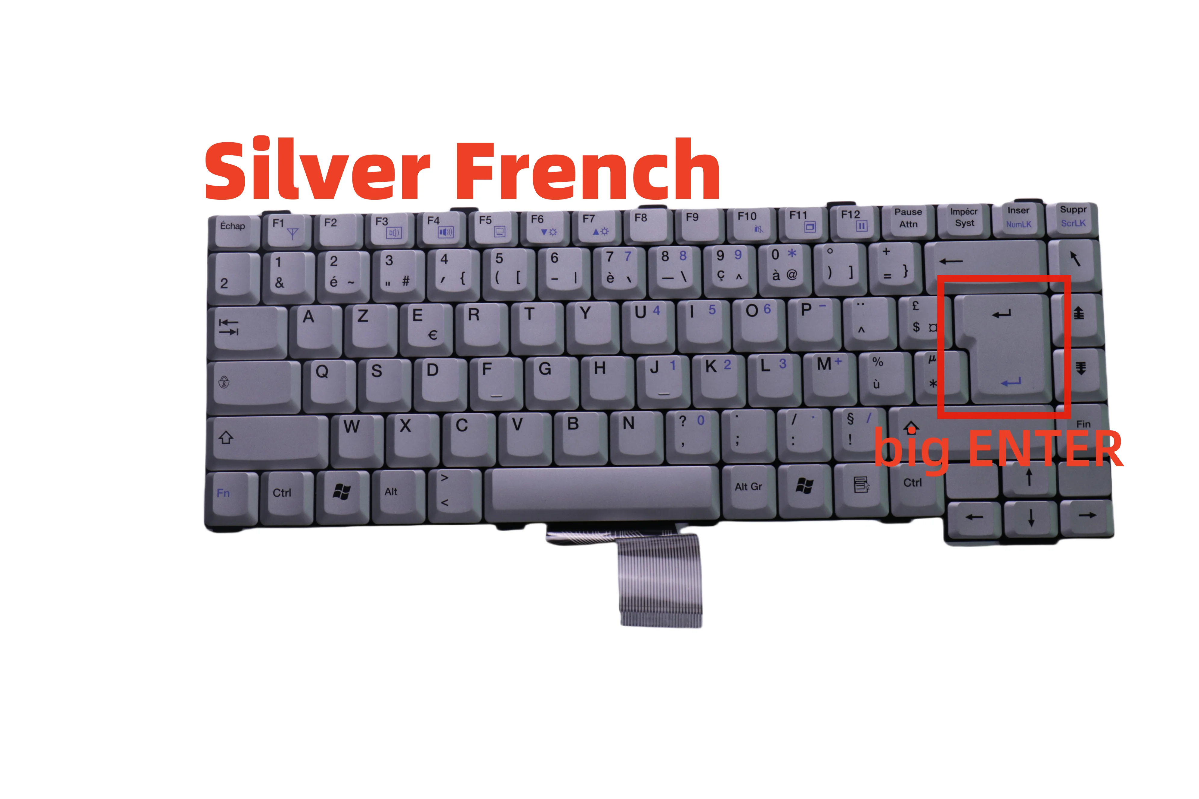 French No-backlit  Silver Laptop Keyboard For Beng 2100 Silver FR big ENTER KEY