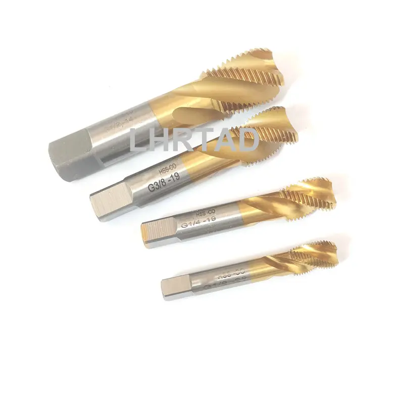 

HSS-CO TIN Tapered Spiral Flute Pipe thread Tap American HSSE Pipe screw Thread tap G1/8 1/4 3/8 3/4 1/2 3/4 NPT1/4 G3/8 1/2 3/4