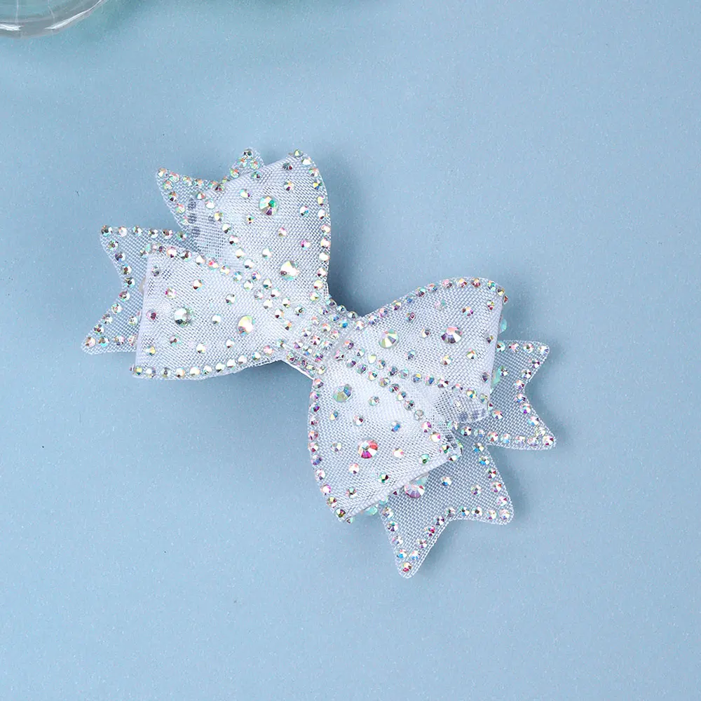 Fashion Bling Rhinestone Bowknot Hair Clips For Girls Double Layer Lace Hair Bow Clips Boutique Princess Barrettes Headwear