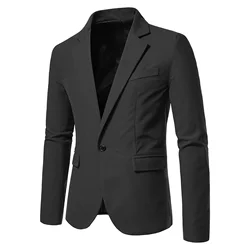 Suit Jacket Solid Color Flap Pockets Men Blazer Classic Casual Business Male Suit Coat Single Button Lapel Suit Jacket Male