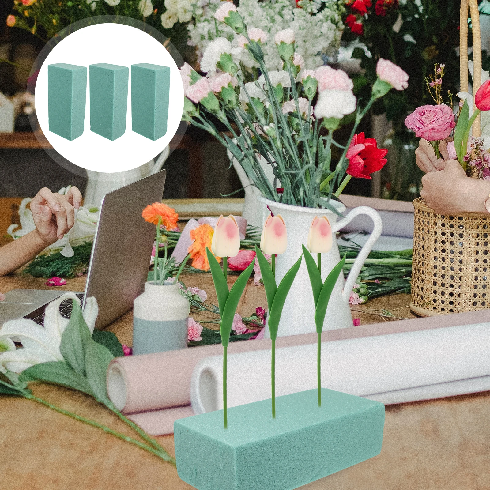 

3pcs High Absorbent Flower Mud Floral Brick Sponges Arrangement Base Block for Home Shop Use Dry Foam