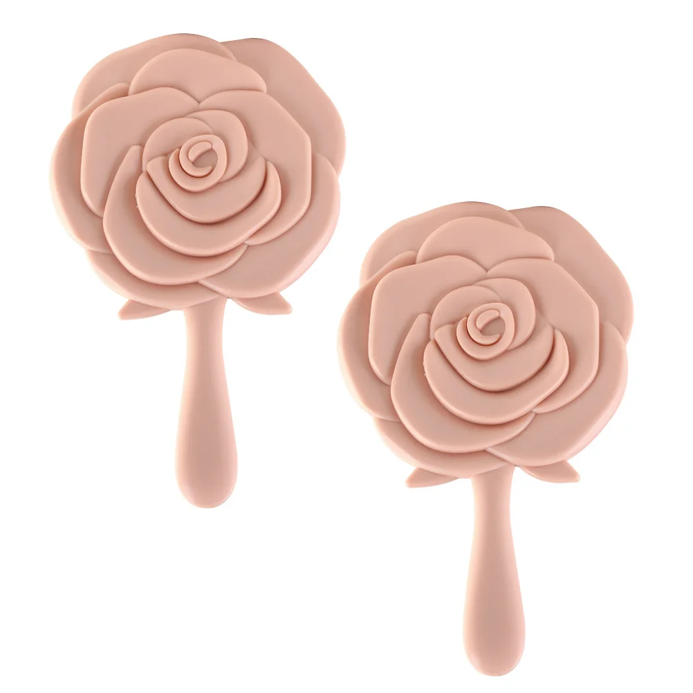 2 pçs em forma de rosa lidar com espelhos portátil leve durável pequeno espelho de vaidade para viagens uso doméstico espelho de maquiagem