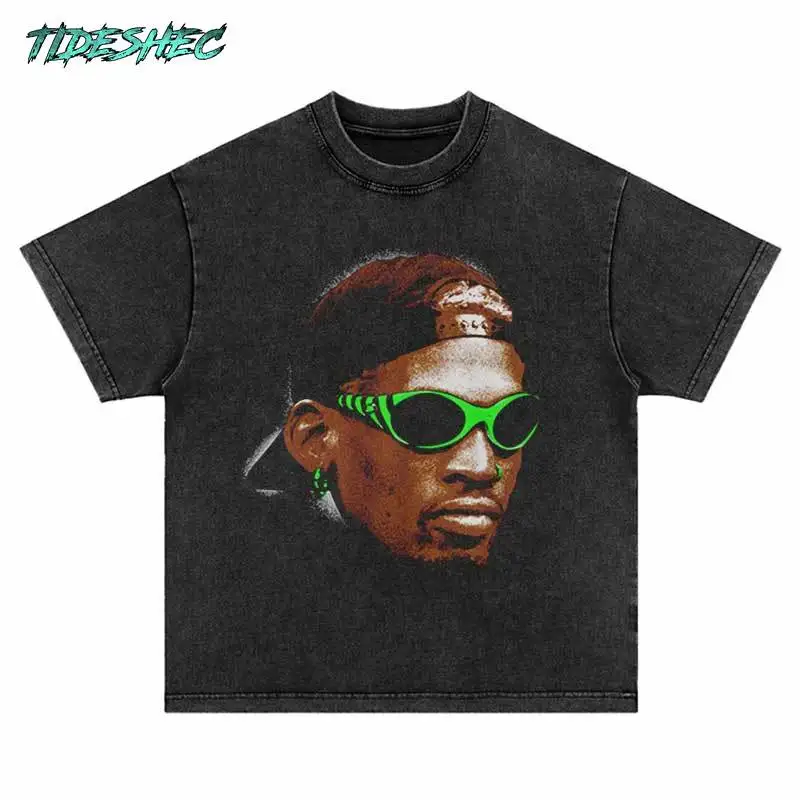 Hip Hop Men T Shirt Streetwear Vintage Bring A Hat The Glasses Man Print Punk Gothic Tshirt Men Harajuku Casual Washed Tee Tops