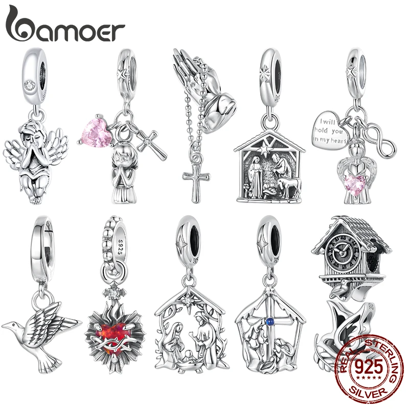 

Подвеска Bamoer из стерлингового серебра 925 пробы «Рождество Иисуса», «Вера-охранник», очаровательные бусины «Мир» для женщин, браслет «сделай сам», ювелирные аксессуары