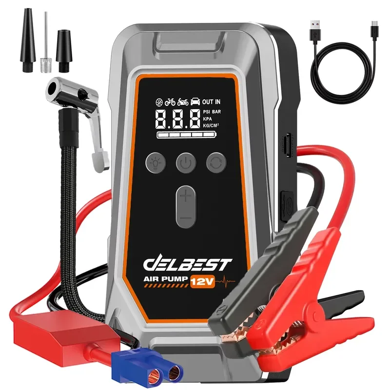 12 V Auto Power Bank Flashlight Tire Input New Arrival Jump Starter, All in One Battery Capacity 16000 mAh