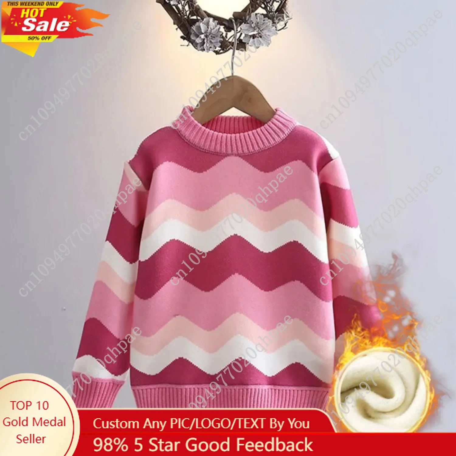 

Girls' Sweater Thickened Autumn/Winter New Fashionable Western Style Children's Knitted Sweater Girls' Top Sweet and Cute