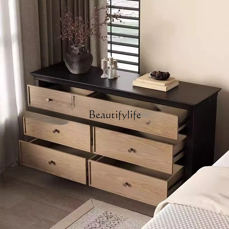 American medieval solid wood dining side cabinet French retro color matching living room coffee table bedroom locker combination