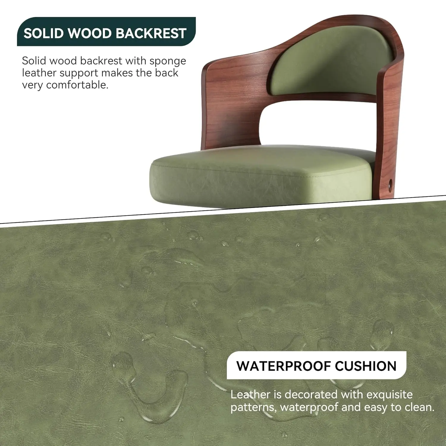 Swivel Bar Stools Set of 2 Seat Adjustable Height 24.5-33.5IN, Wooden Barstools PU Leather Upholstered Bar Chairs, Customized