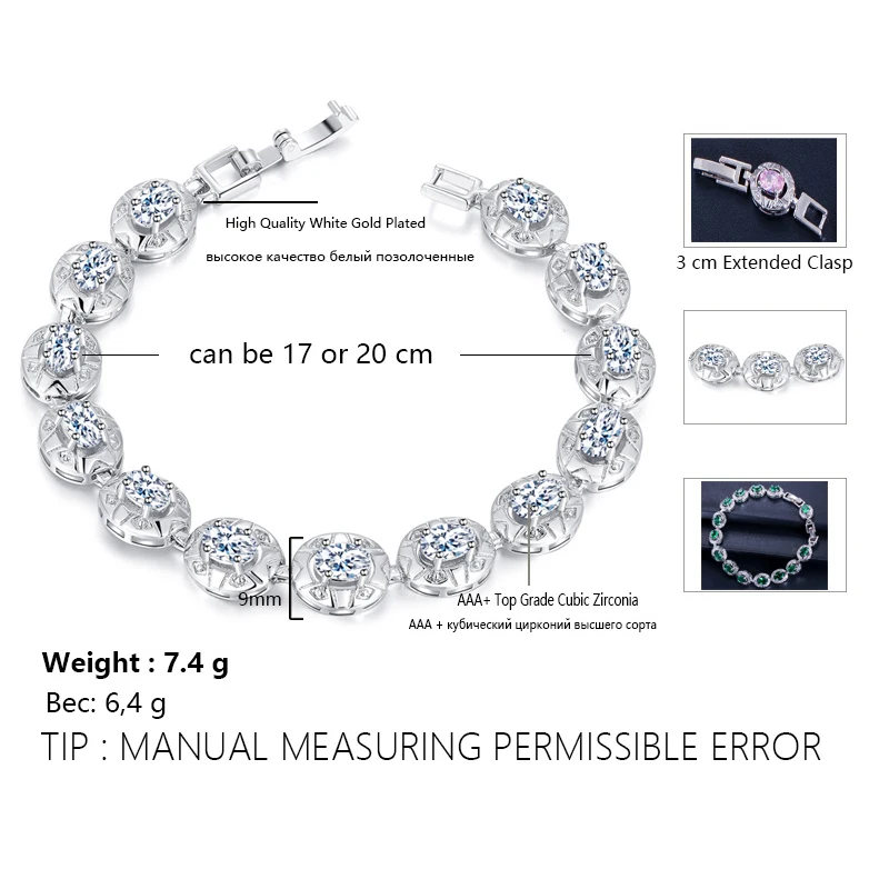 ThreeGraces Sparkling Cubic Zirconia White Gold Color Geometric Round Link Chain Bracelet for Ladies Party Costume Jewelry BR125