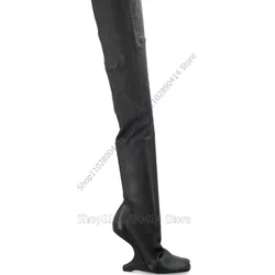 Black Square Toe Strange Style Heels Boots Thigh High Women Shoes European Style New Novel Fashion Sexy 2023 Zapatos Para Mujere