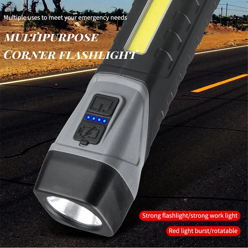 Mini Portable LED Flashlight 90-degree Rotatable Built-in Battery USB Rechargeable With Magnet Torch Outdoor Camping Lantern