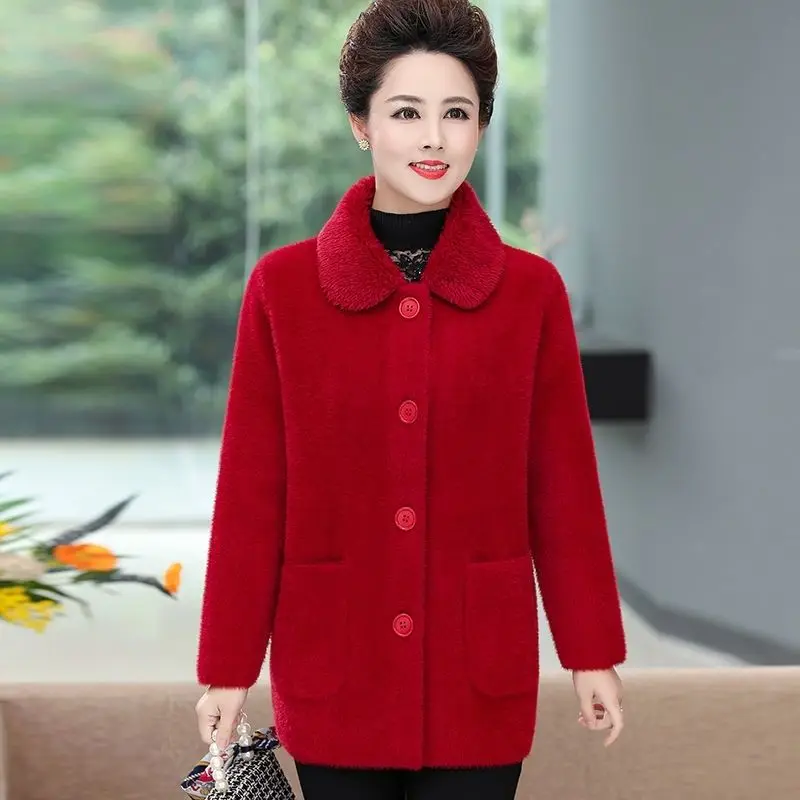 Autumn Winter New Imitation Mink Velvet Coat Women Loose Large Size Woolen Coat Sweater Joker Knitted Jacket Female Cardigan Top