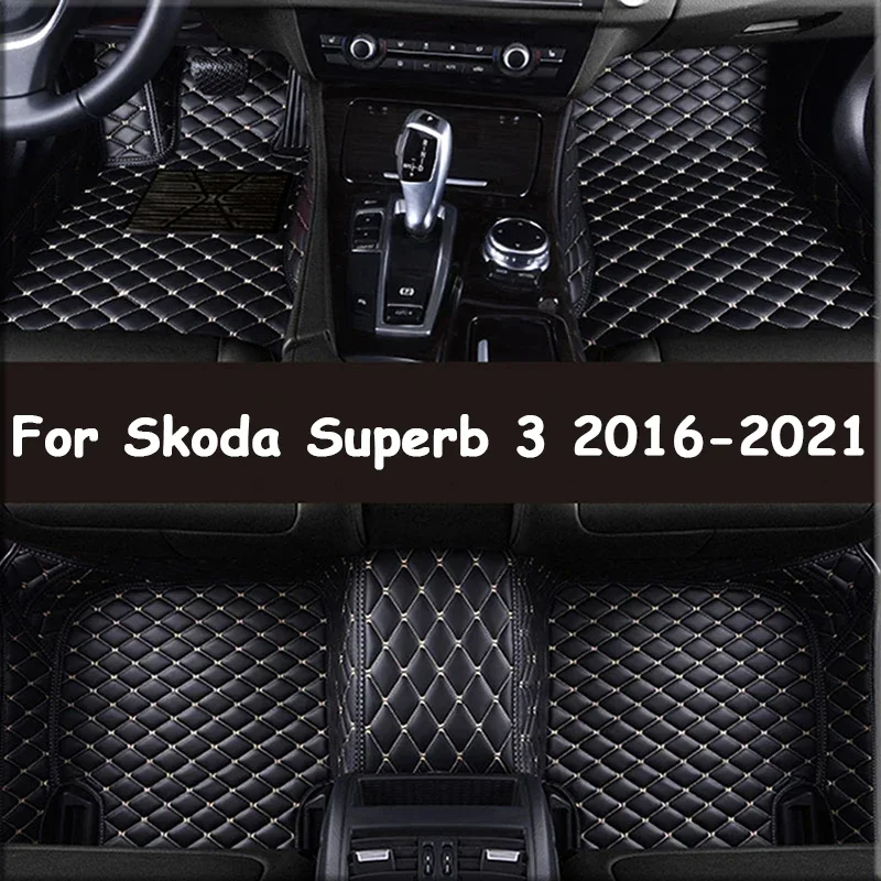 Custom Made Leather Car Floor Mats For Skoda Superb 3 2016 2017 2018 2019 2020 2021 Carpets Rugs Foot Pads Accessories