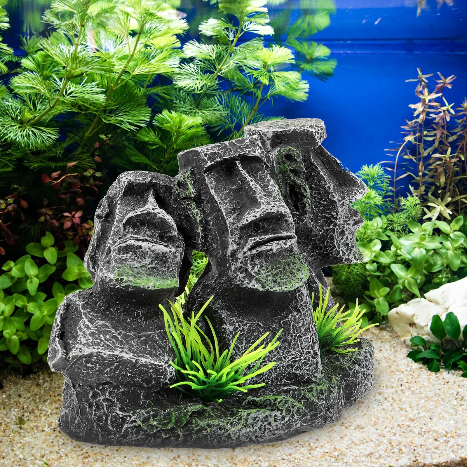 Fish Tank Ornament Resin Aquarium Moai Decorations Landscape Crafts Barrels Fish Tank Decoration Aquarium Equipment Accessory