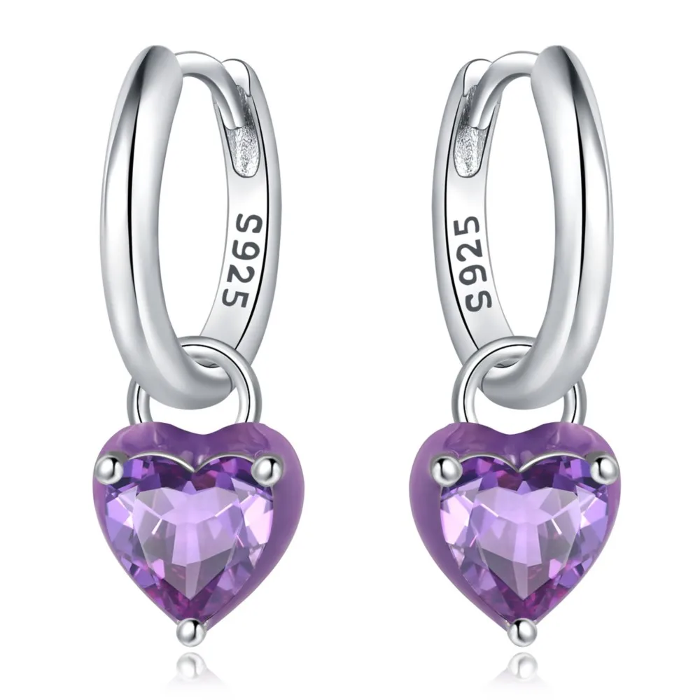 

CYCUFF 925 Sterling Silver Purple Love Heart Earrings Dreamy Drop Earrings Suitable for Women Birthday Party Fine Jewelry Gifts