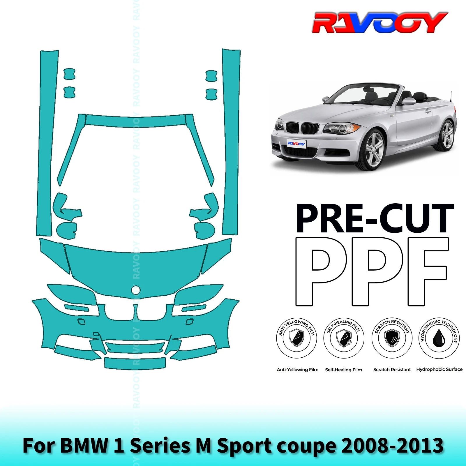 For BMW 1 Series M Sport coupe 2008-2013 Partial Front+Rockers 8.5Mil Pre-Cut Paint Protection Film PPF Kit | Clear/Matte/Black