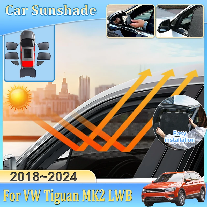 

Солнцезащитный козырек для окон автомобиля Volkswagen VW Tiguan MK2 LWB, 5-местный, 2018-2024, сетчатая шторка на лобовое стекло, защита от УФ-излучения, автоаксессуары