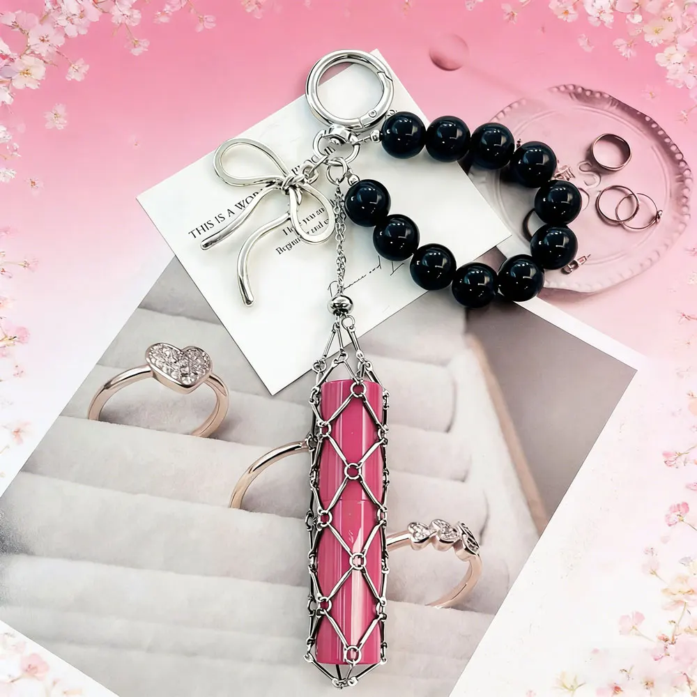 

New Metal Net Pocket Lipstick Keychain Pouch Lip Balm Bag Holder Stainless Steel Keyring Interchangeable Wedding Party Y2K Gift
