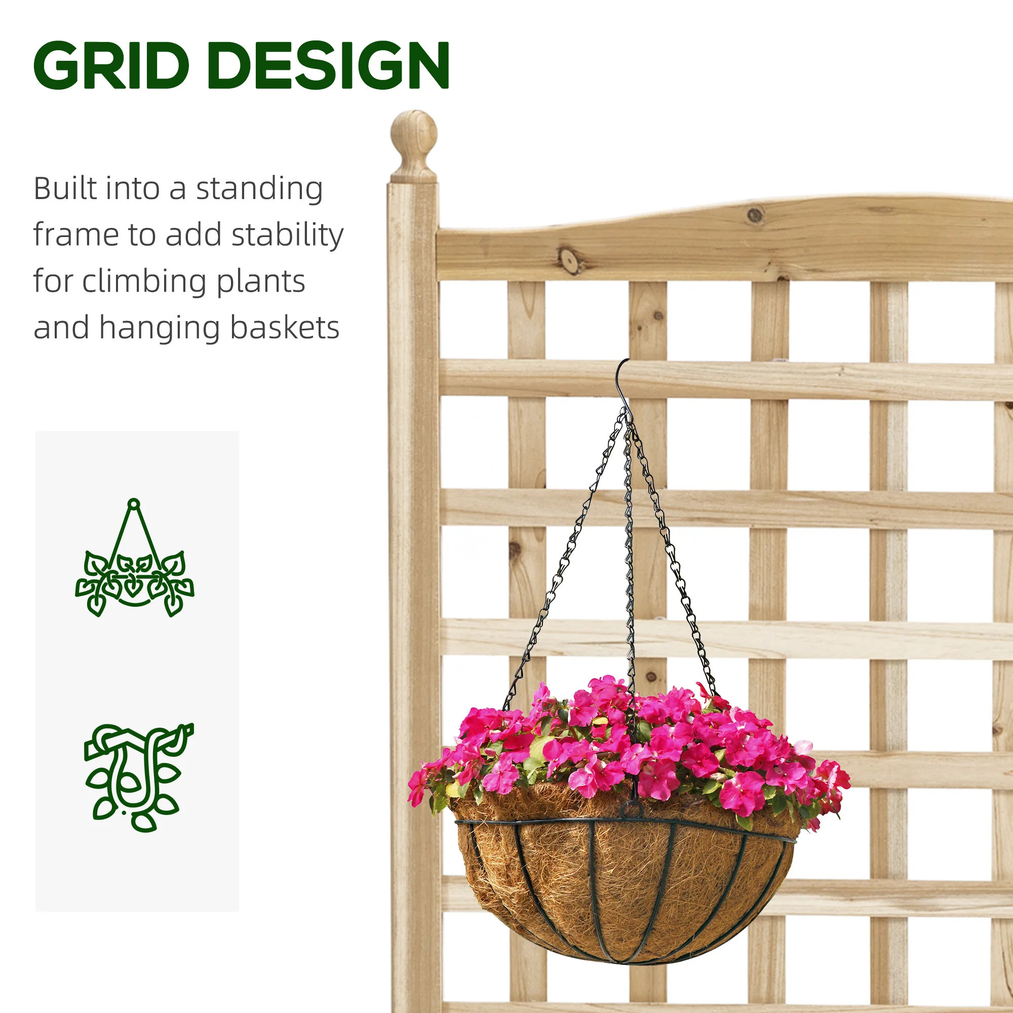 Garden Planters with Trellis for Climbing Vines Indoor Outdoor Natural