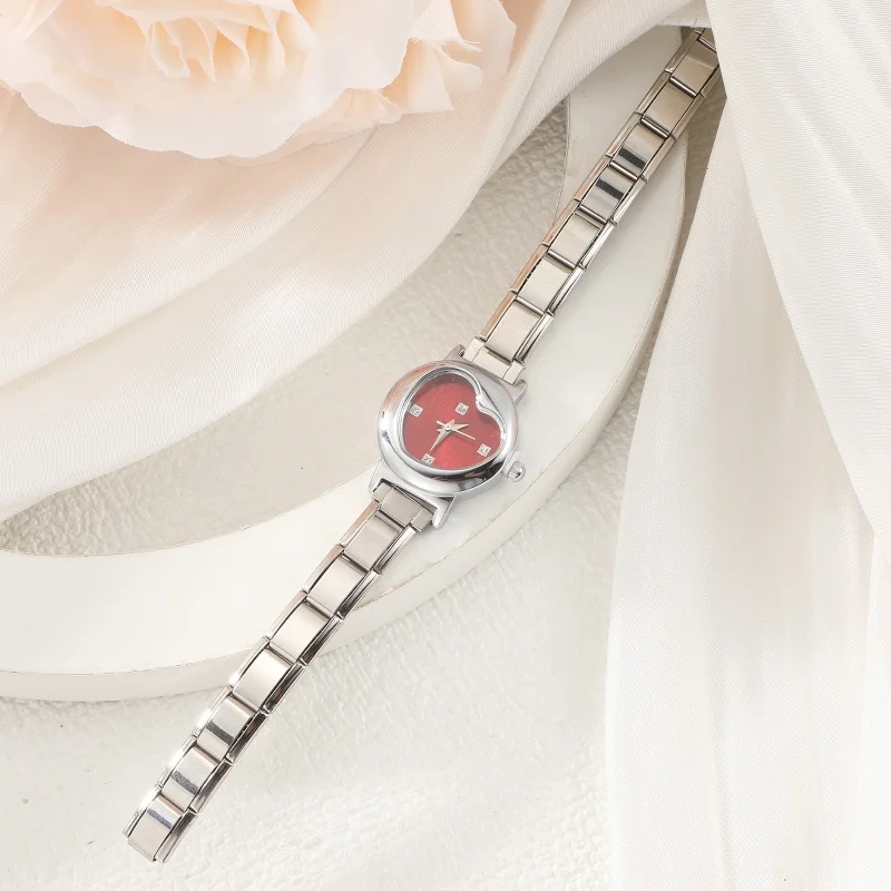 New 1PCS Classic High Quality Heart Round Shape Watch Bracelets DIY 9MM Charm Elastic Stainless Steel Bangles For Christmas Gift