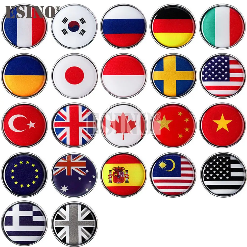 Car Styling National Flag Metal Zinc Alloy with Crystal Epoxy 3D Adhesive Emblem Decorative Badge Sticker Decal Accessory