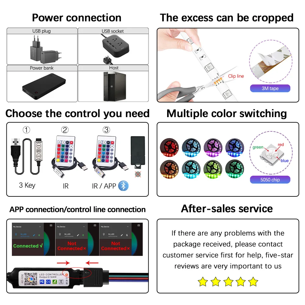 5M 10M 15M 20M RGB 5050 Lekka lampa dekoracyjna Bluetooth USB Fairy Light LED Sterowanie podczerwieni Elastyczna taśma lampowa Taśma LED