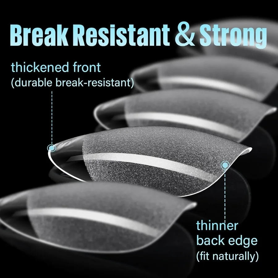 Faux ongles courts en forme d'amande, 240 pièces, demi-mates, en acrylique doux, 12 tailles, couverture complète, 12 pièces