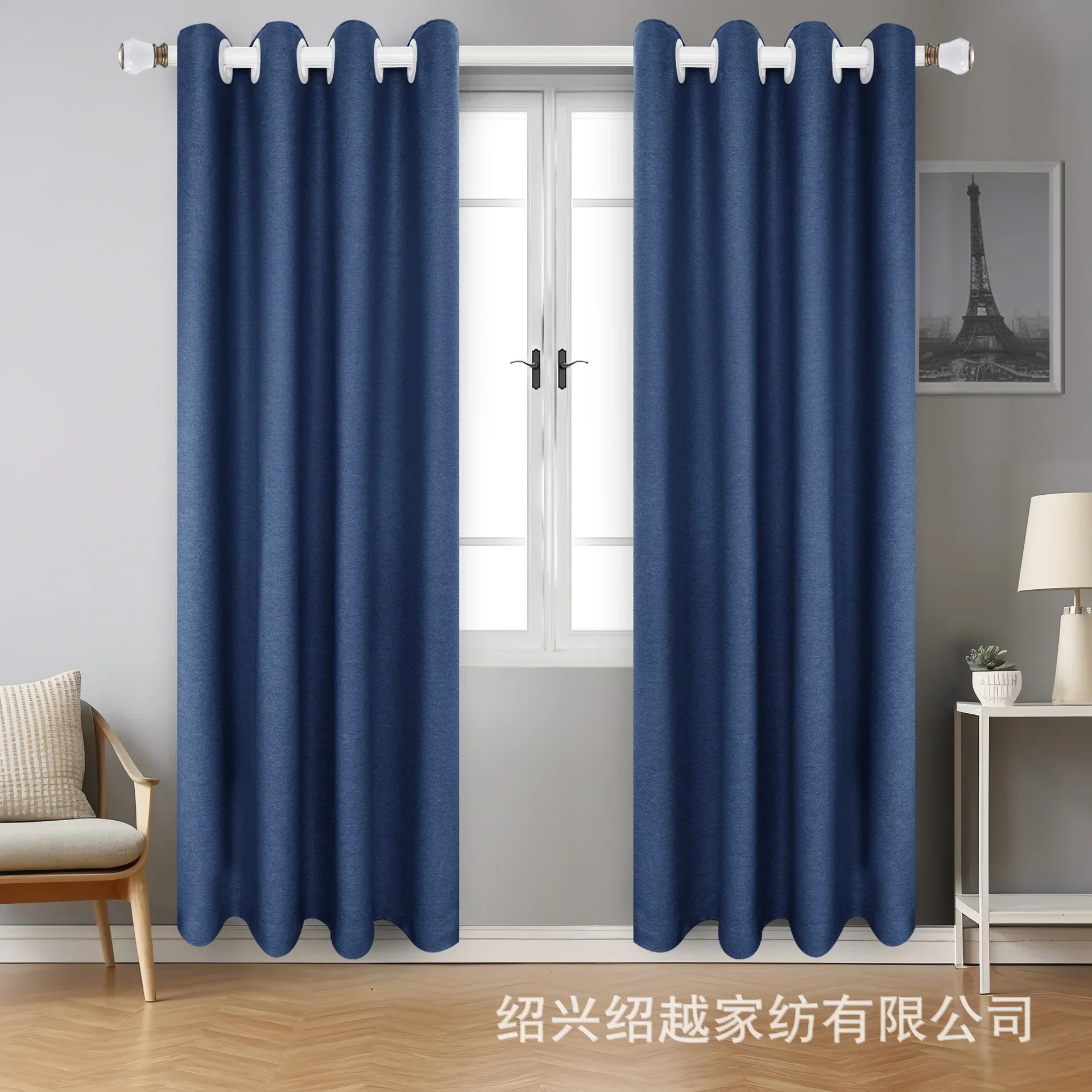 

FF2079Curtain blackout foreign trade curtain fabric new double-sided linen perforated curtain