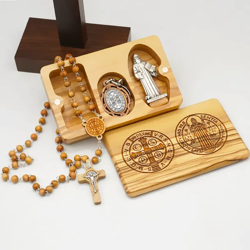 Olive Saint Benedict Rose Bead Set with Christ Adornment Exquisite Gift Box for Festivals and Commemorative Gifts