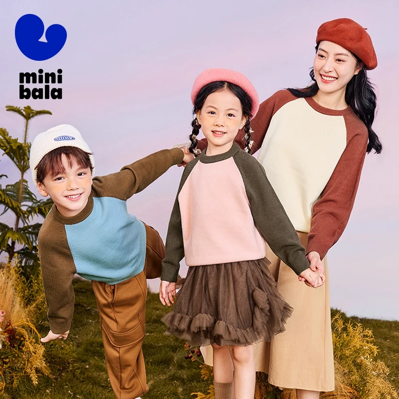 

Mini Bala Family Knit Sweater Spring Autumn Matching Adult and Kids Pullover Set