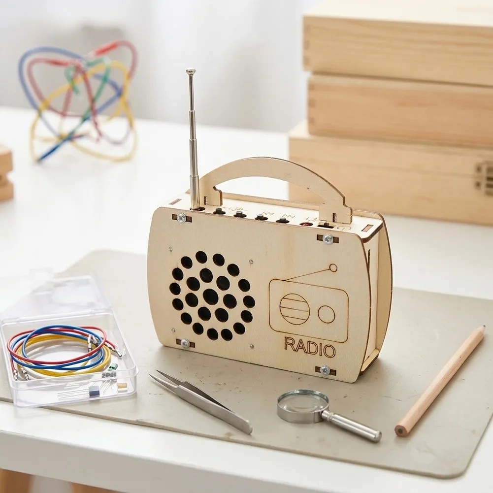 DIY For FM Radio Building Kit for Boys and Girls - Interactive Science Experiment - Natural Wood Craft Activity