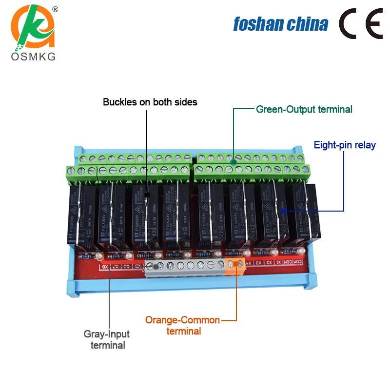 Módulo de relé de doble grupo 2NO 2NC de 8 canales Relés DPDT 5A /24V compatibles con NPN/PNP para cilindro