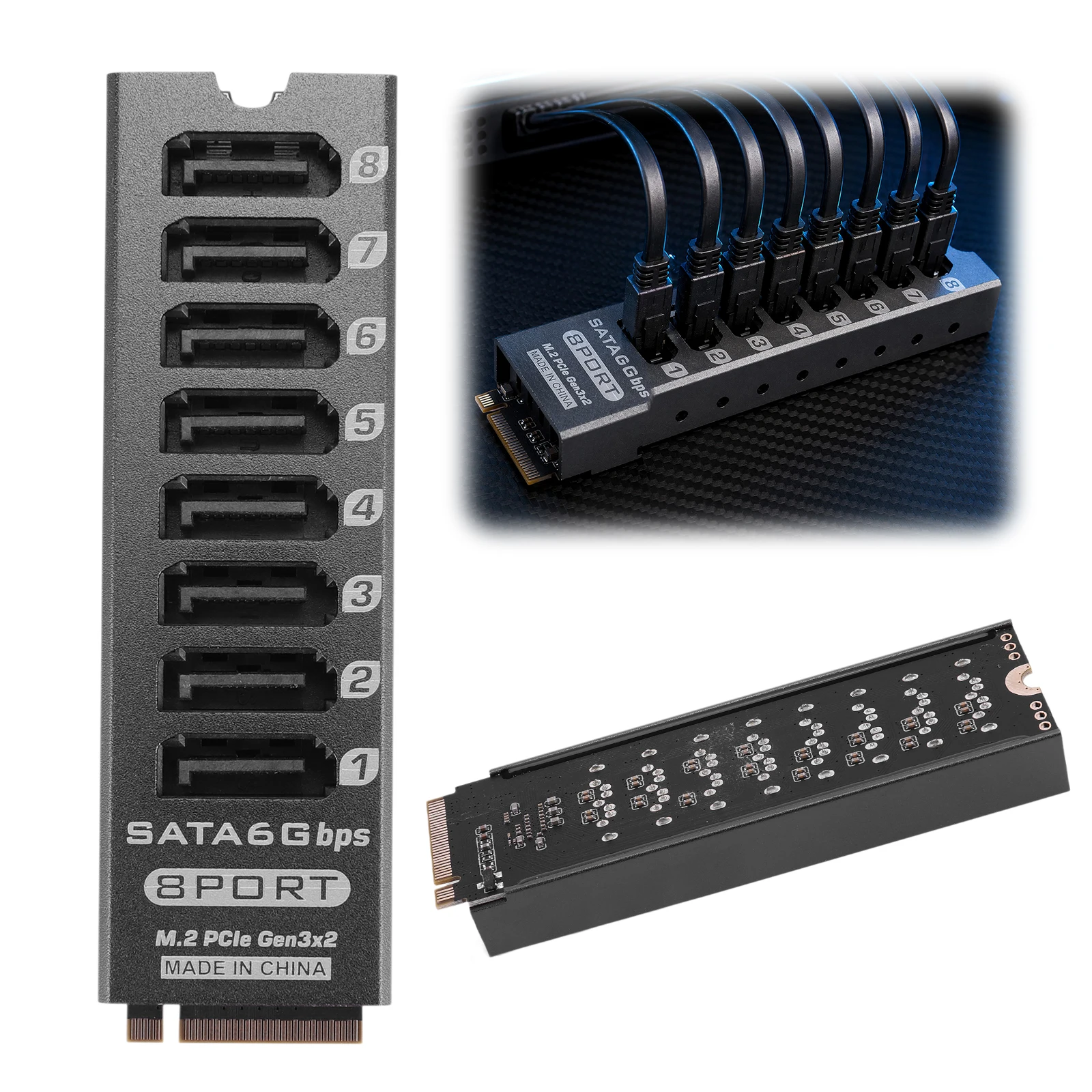 for M.2 for M-Key to 8 SATA 6Gbps Port Expansion Card PCIe 3.0 X2 16Gbps Bandwidth NVMe NAS Server
