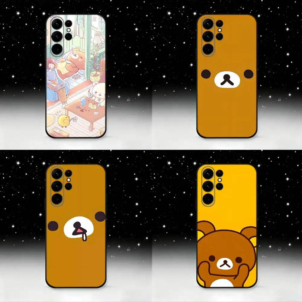 Etui na telefon Cartoon Cute Rilakkuma do Samsunga S25, S24 Ultra, S20, S30 plus, S22 plus, S23, S30 Ultra 5G, silikonowe, czarne.