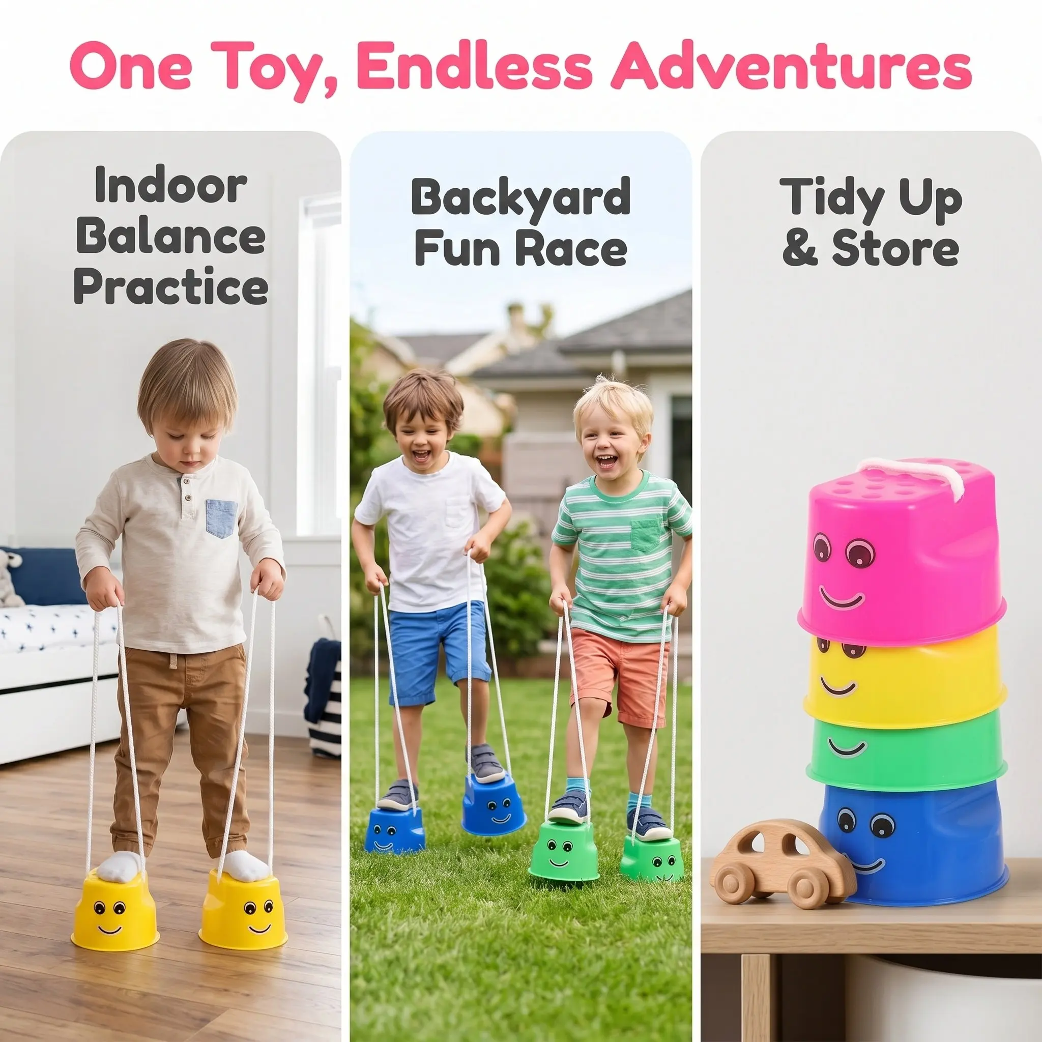 8Pcs Kids Stilts for Balance Training – Bright Color Smile Pattern Plastic Outdoor Exercise Equipment