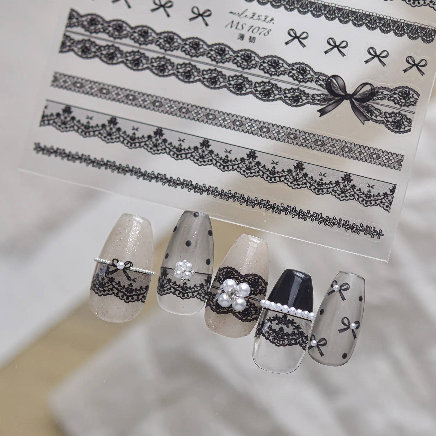 Elegant Hollow Lace 5D Nail Stickers White Black Pink Bow Large Wave Lace Lines Floral French Ballet Self Adhesive Nail Decals