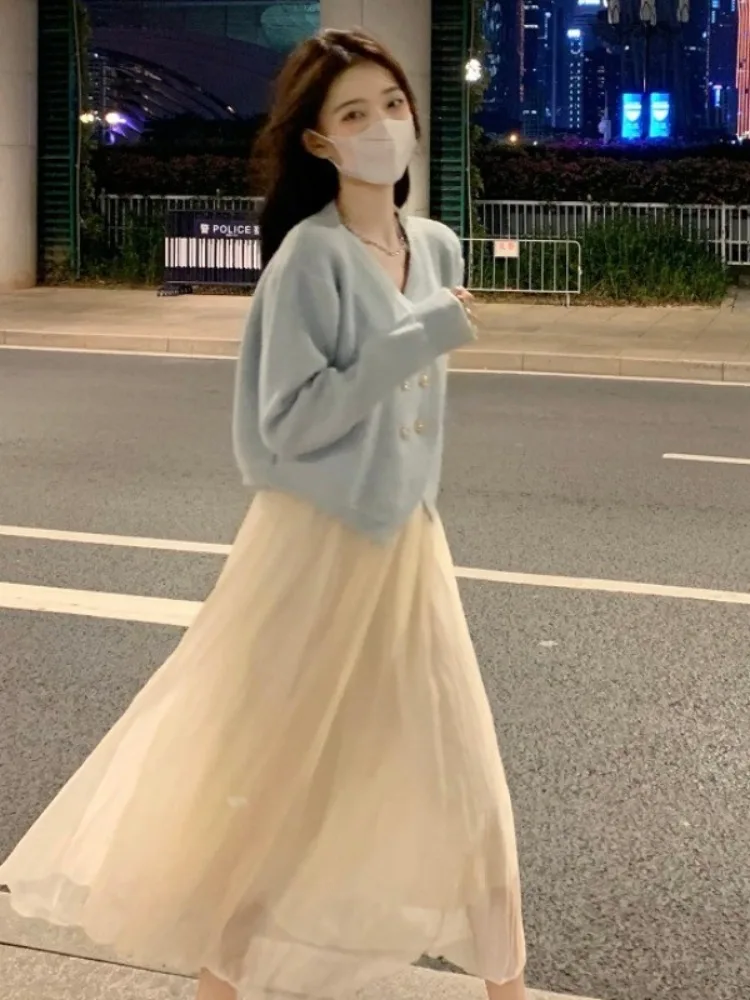 ort محبوك سترة المرأة f تنورة مطابقة تصميم ناعم غير متناظرة سترة مفتوحة الخريف الشتاء Thiened طويلة Sve... #2