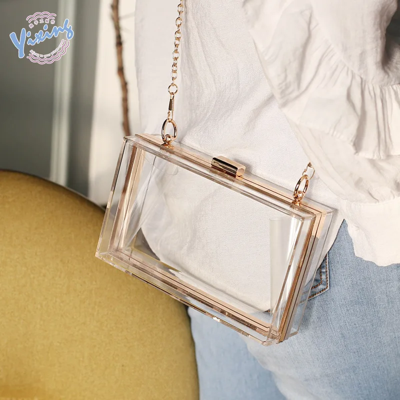 New Acrylic Transparent Women Clutch Bag Chain Luxury Brand Women Messenger Bag Evening Bags Handbag Chain Shoulder Bag