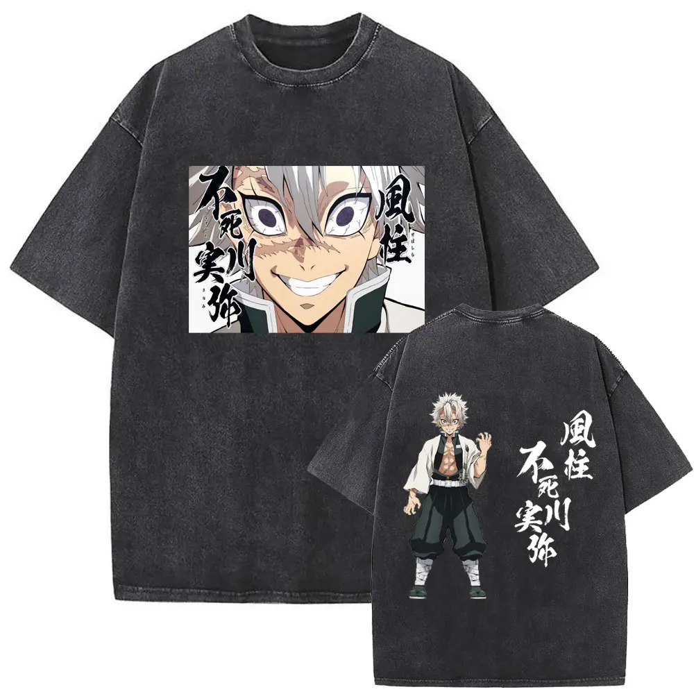 

Washed Vintage Anime Demon Slayer Graphic T-shirt Shinazugawa Sanemi Print T-shirts Men Women Casual Oversized Crewneck T Shirts