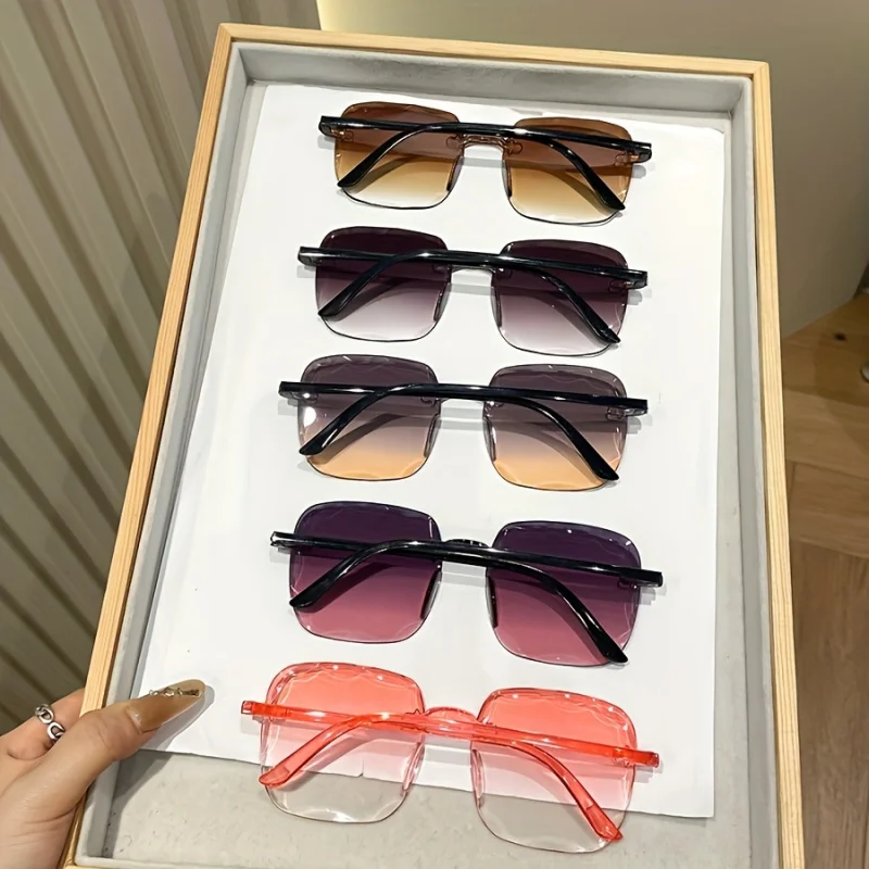 5 قطع من نظارات NBHDFashion المربعة بدون إطار، مناسبة للمشي لمسافات طويلة، عدسة مستطيلة من البولي كربونات لحفلات الشاطئ وStr