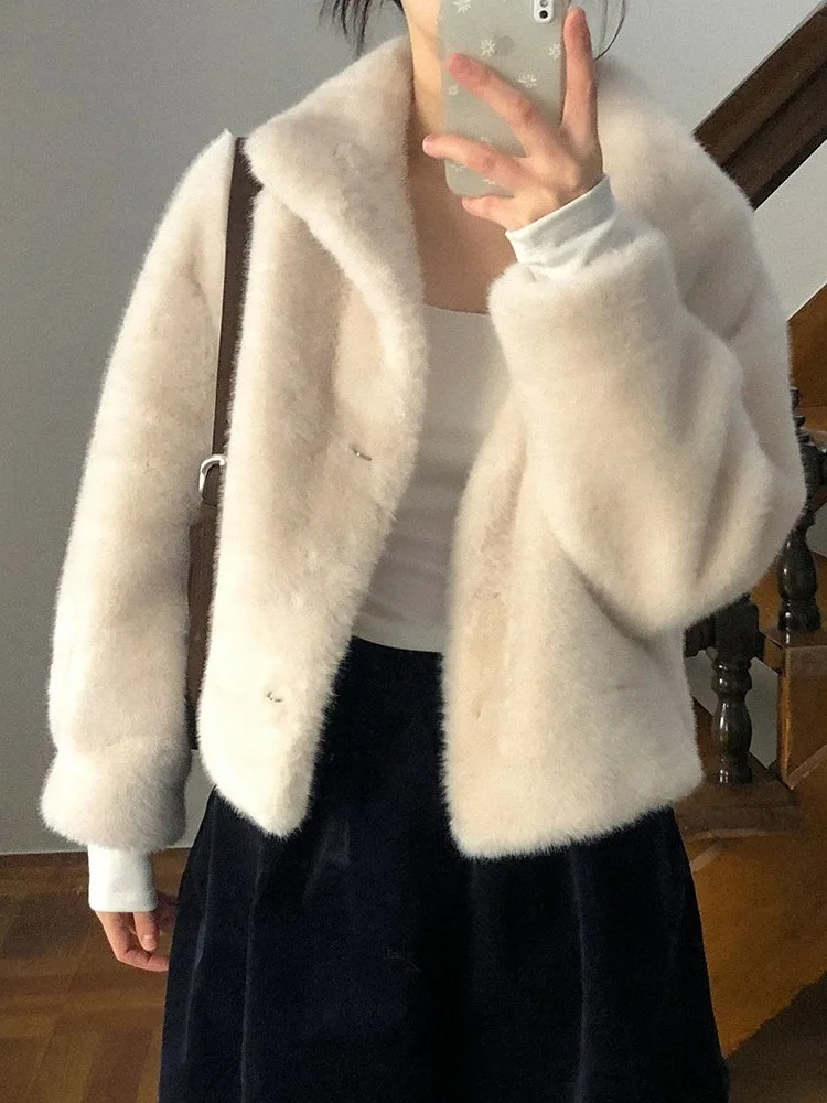 الشتاء ort جولة Ne فو المنك معطف المرأة الراقية رقيق الدافئة العصرية Jaet الكورية Sle فضفاضة تناسب ألياف البوليستر