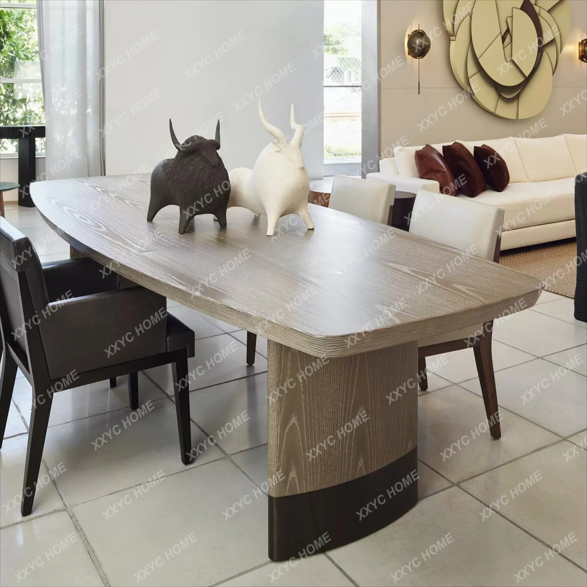 Wabi Sabi Solid Wood Dining Table Simple Home Kitchen Table Creative Office Desk Rectangular Conference Table